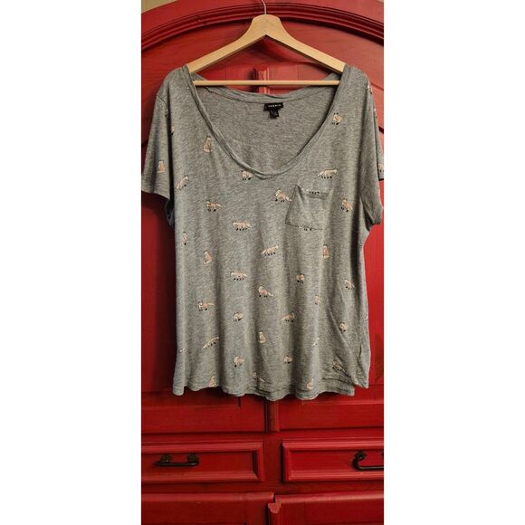 Torrid Size 1 1x Gray V Neck Short Sleeve Red Fox Tee Shirt Top Summer Weight - Picture 1 of 3